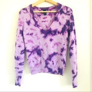 Lucky brand purple tie dye v neck angora and lambs wool sweater Size M